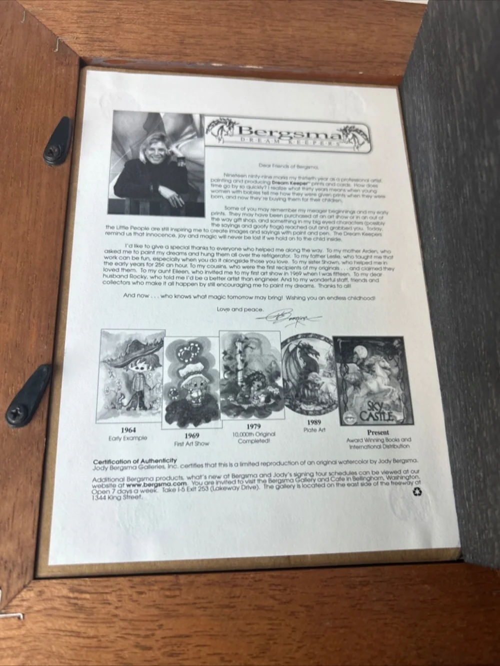 Vtg Jody Bergsma Lithograph Congratulations on your Retirement Frame Whimsy COA